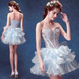 Angel Bridal Sweetheart-Neckline Sequined Ruffle Cocktail Dress