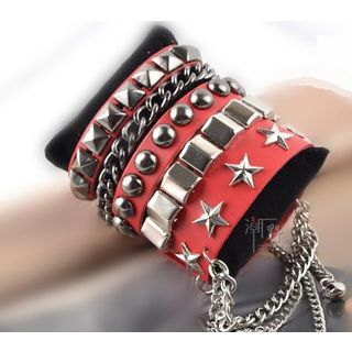 Trend Cool Studded Chain Accent Wide Bracelet