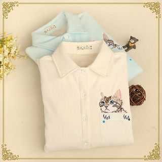 Fairyland Cat Embroidered Long-Sleeve Shirt