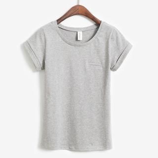 Colorpolitan Short-Sleeve Pocket-Accent Plain T-Shirt