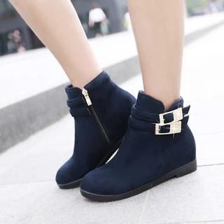 Pastel Pairs Hidden Wedge Zip-up Buckled Ankle Boots