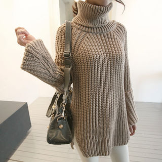 NANING9 Wool Blend Turtleneck Rib-Knit Sweater