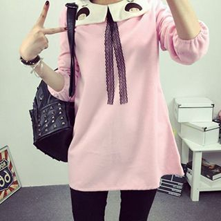 Fashion Street Long-Sleeve Collared Tie Neck Blouse