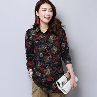 Romantica Long-Sleeve Flower-Print Blouse