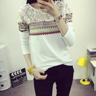 Camellia Long Sleeved Lace Panel T-shirt