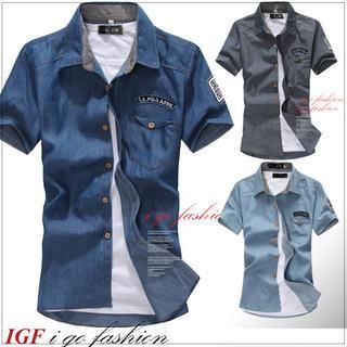 I Go Fashion Short-Sleeve Denim Shirt