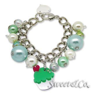 Sweet & Co. Mini Silver-Green Cupcake Swarovski Crystal Charm Bracelet Silver - One Size