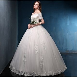 Luxury Style Off-shoulder Lace A Line Wedding Dress