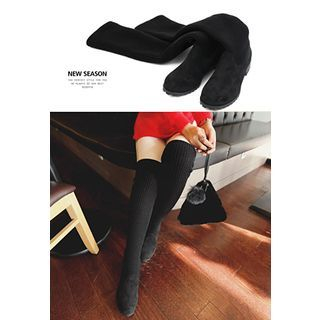 REDOPIN Rib-Knit Panel Faux-Suede Long Boots