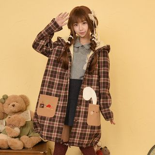 Angel Love Embroidered Plaid Hooded Coat
