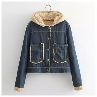 TOJI Fleece-Lined Hooded Buttoned Denim Jacket