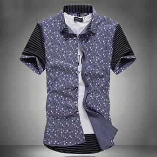 Gurun Vani Short-Sleeve Star Print Panel Shirt