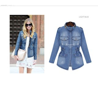 Cammi Distressed Stand-collar Denim Jacket