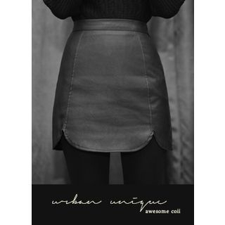 COII Cutout-Hem Faux-Leather Mini Pencil Skirt