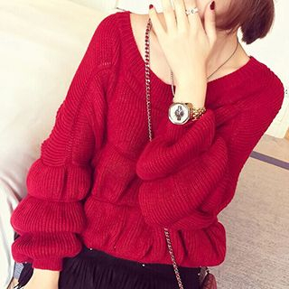 Eva Fashion Lantern-Sleeve Knit Top