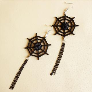 Fit-to-Kill Leather Spider Web Earrings  Black - One Size
