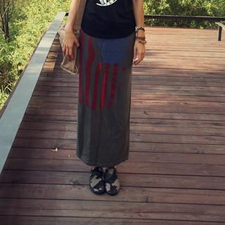 Drawstring-Waist Painted Maxi Skirt