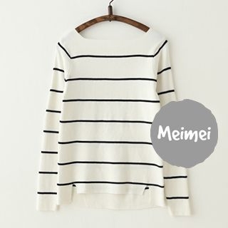 Meimei Long-Sleeve Striped Slit Knit Top