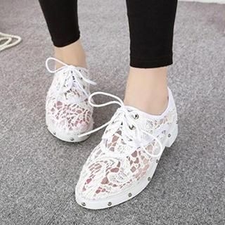 Mancienne Lace Studded Oxford Flats