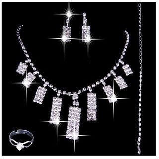 Posh Bride Bridal Set: Rhinestone Necklace + Earrings + Ring + Bracelet
