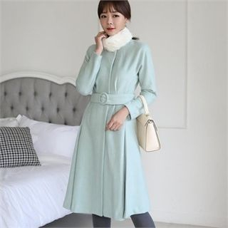 ode' Wool Blend A-Line Coat with Belt