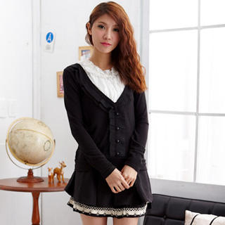 RingBear Inset-Shirt Ruffled Knit Top