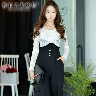 Dabuwawa Long-Sleeve Lace Panel Top