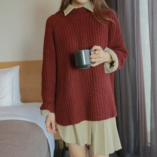 WITH IPUN Raglan-Sleeve Chunky-Knit Sweater