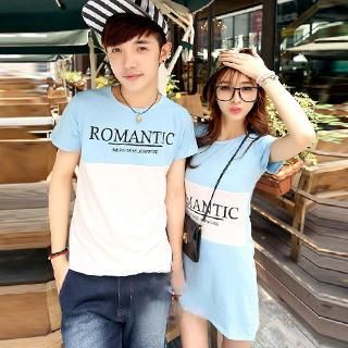 Azure Couple Short Sleeves Color Block T-shirt / T-shirt Dress