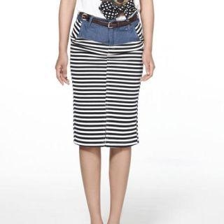 Lace-Trim Denim Long Skirt