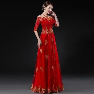 Royal Style Sleeved A-Line Evening Gown