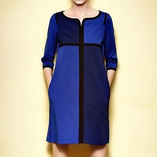 Eloqueen Elbow-Sleeve Contrast-Color Dress
