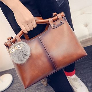 Nautilus Bags Furry Ball Faux Leather Hand Bag