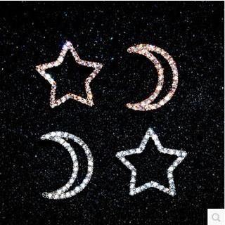 Nanazi Jewelry Sterling Silver Crystal Star & Moon Earrings