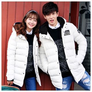 Simpair Matching Couple Print Hooded Padded Jacket