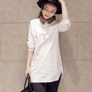 Supernova Contrast Collared Long-Sleeve Blouse