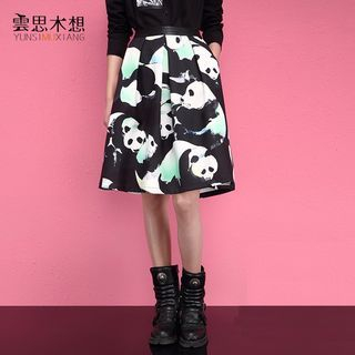 Cloudwood Panda Print A-Line Midi Skirt
