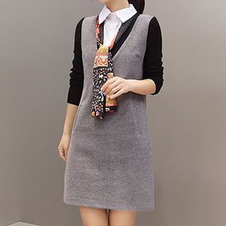 Romantica Long-Sleeve Paneled Knit Dress With Scarf