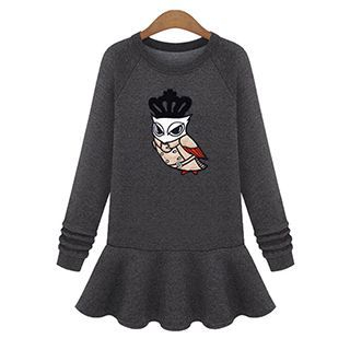 FURIFS Embroidered Owl Long-Sleeve Dress