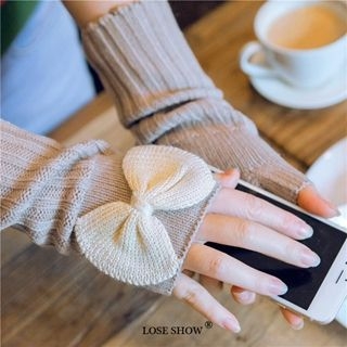 Lose Show Fingerless Bowed Long Knit Gloves