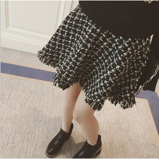 AIGIL Fringed Tweed A-Line Skirt