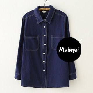 Meimei Stitching Accent Long-Sleeve Shirt