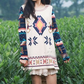 YR Fashion Patterned Knit Panel Pullover