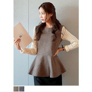 J-ANN Knit-Sleeve Peplum Top