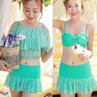 Sweet Splash Set: Lace Frilled Top + Swimskirt + Cover-Up Top