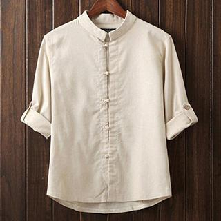 Newlook Tab-Sleeve Mandarin-Collar Shirt