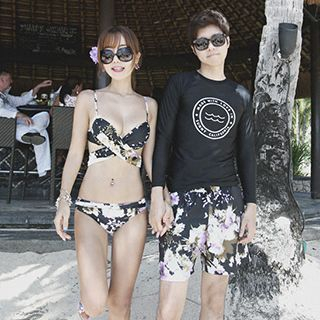 Moonrise Swimwear Couple Matching Floral Print Bikini / Swim Shorts