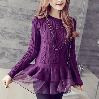 anzoveve Frilled Trim Cable Knit Sweater