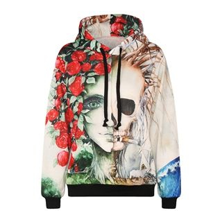 Omifa Skull-Print Hooded Pullover Multicolor - One Size