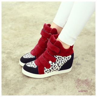 Honey Honey Hidden Wedge Leopard Sneakers